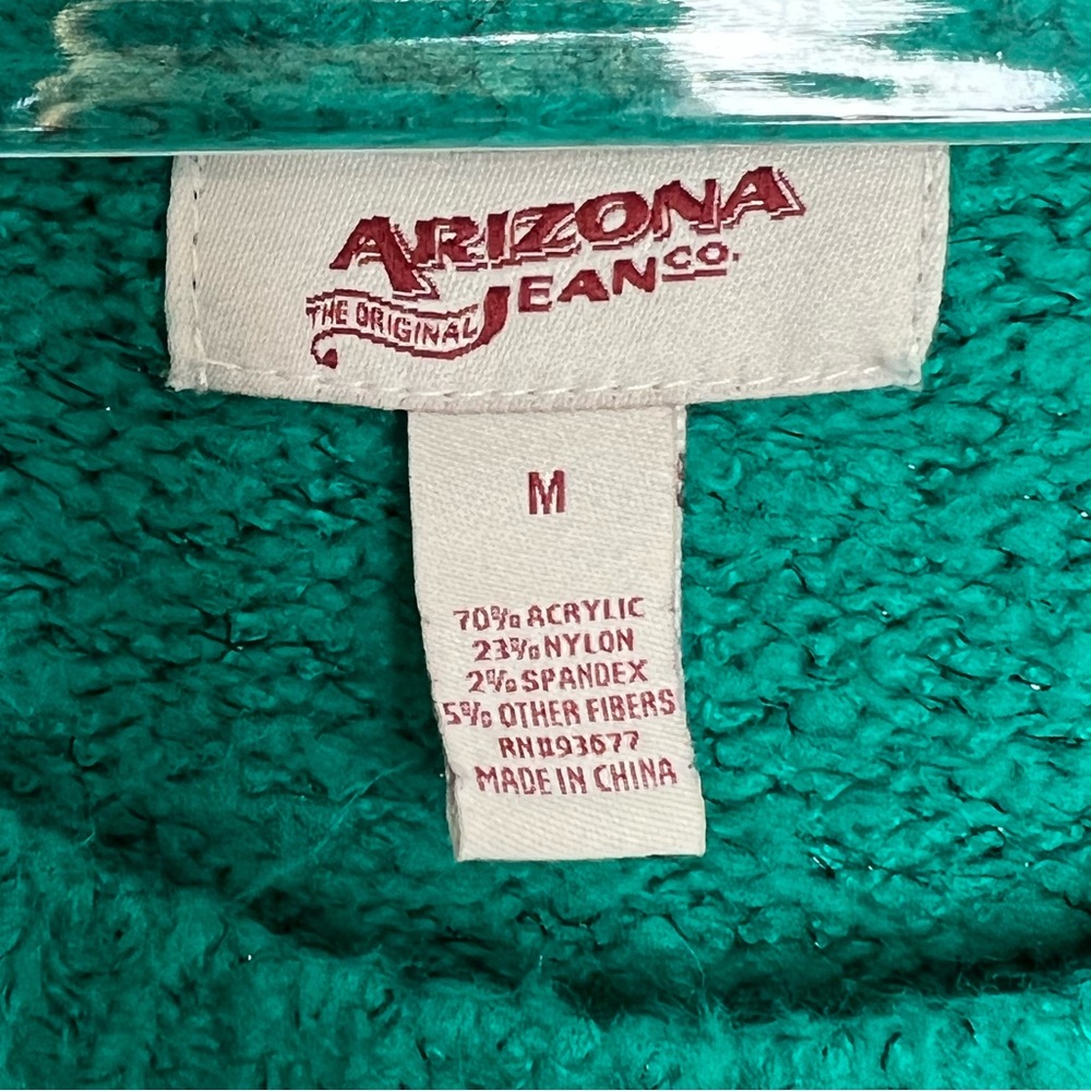 Arizona Jean company. Green with blue hearts sweater. 3/4 cuffed sleeve. Medium. - Picture 4 of 4